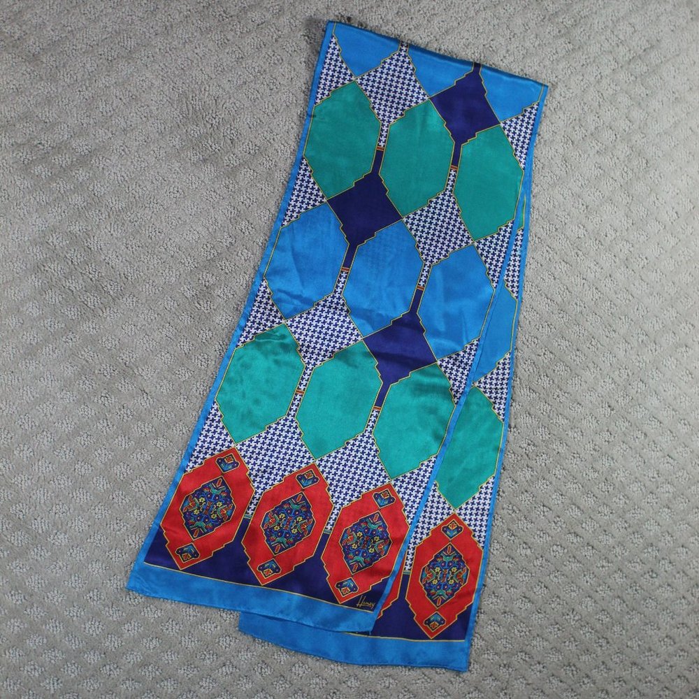 Vintage 90's Honey Brand Silk Color Block & Hounds Tooth Scarf